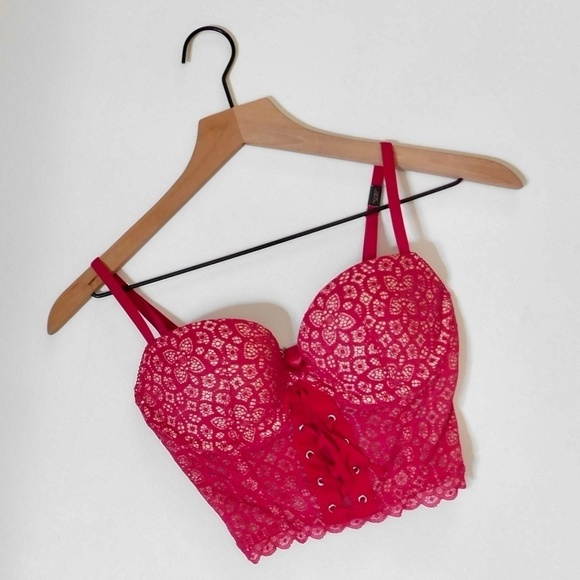 NWT!! VICTORIA’S SECRET Padded Demi-Buste Cousinne Longline Lace Bra 32D - Picture 1 of 16